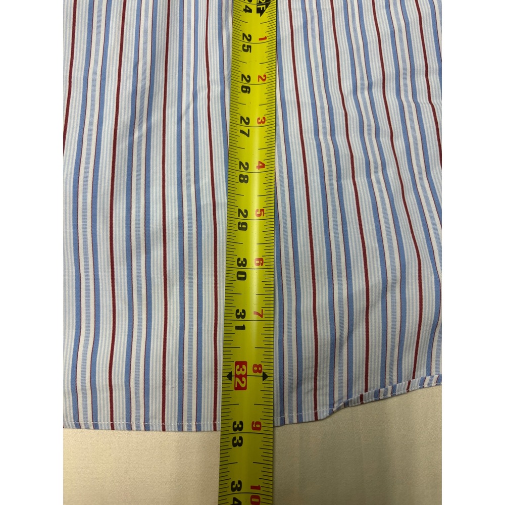 Brioni Mens XL Striped Button Down Shirt Blue Red White Cotton Made in Italy - Picture 7 of 10